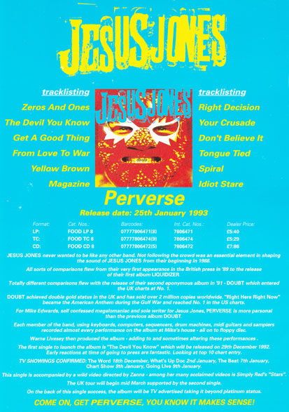 Jesus Jones - Perverse dealer sheet